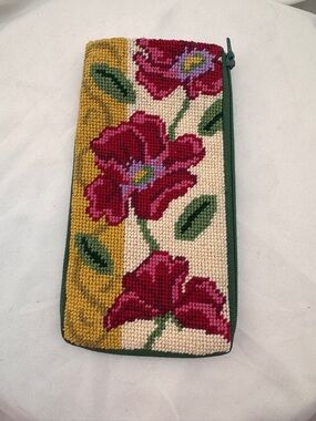 Eyeglass Case Needlepoint Embroidered Poppies Cottagecore Sunglasses Protection